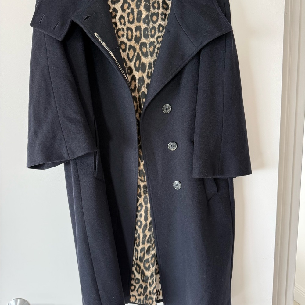 Roberto Cavalli Black Coat with Leopard Print